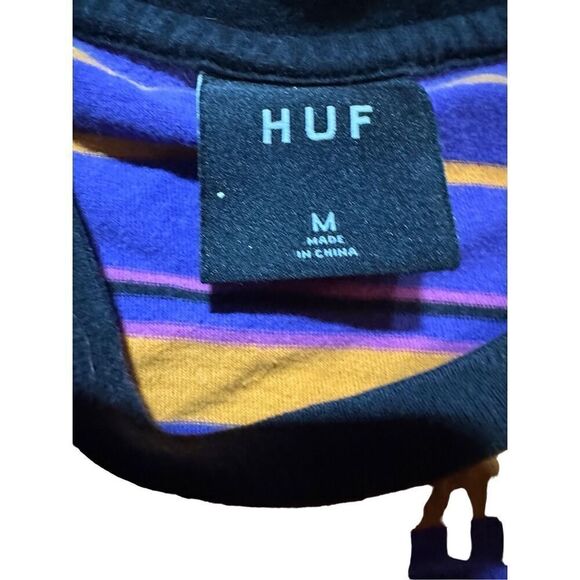 HUF men’s purple yellow stripe shirt 90s vibes retro sz M - Picture 3 of 7